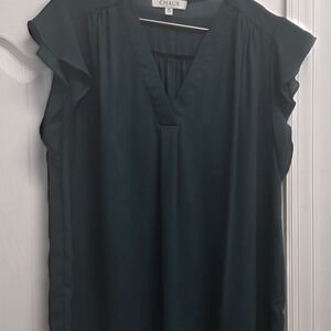 Chaus Women's Dark Green Ruffle Sleeve Blouse